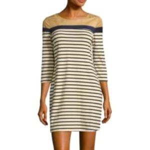 Design Lab Dress | 3-Quarter Sleeved | Suede | Navy & Cream Striped | Size M